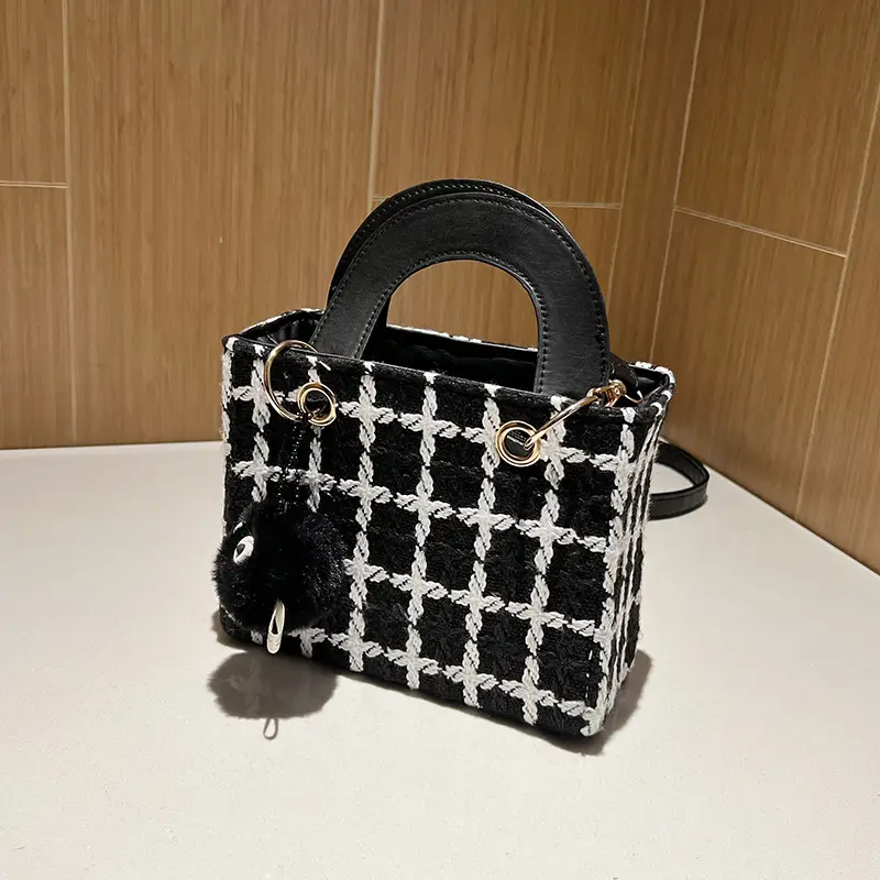 Wool Plaid Shoulder Bag Black 2022 - Image 6