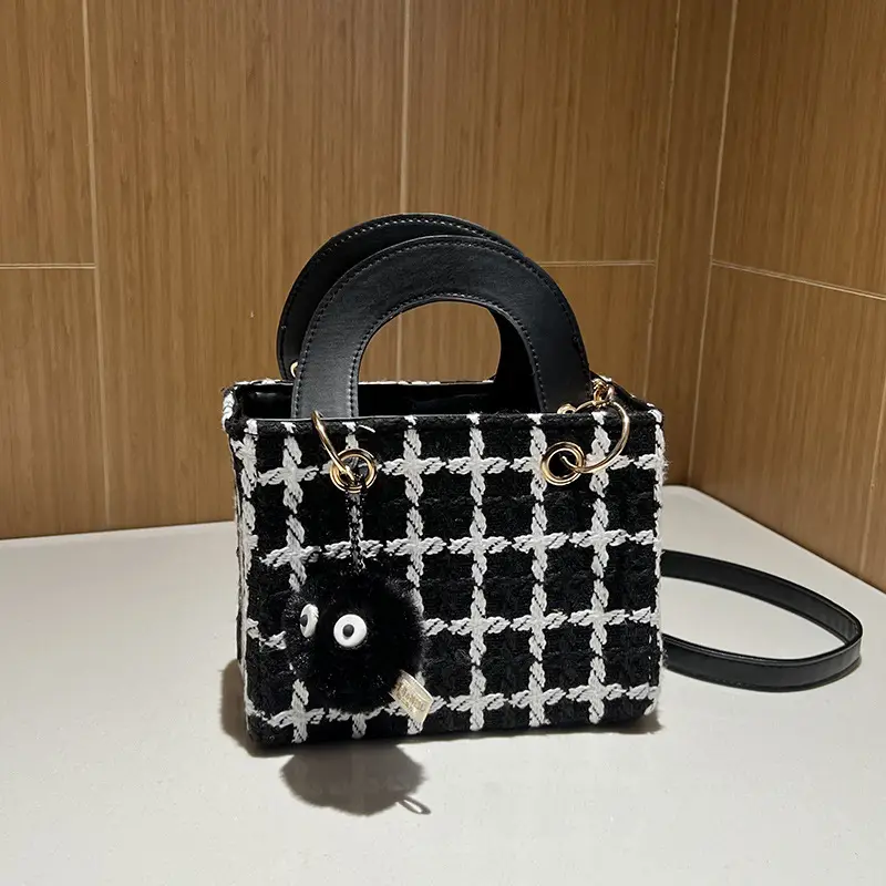 Wool Plaid Shoulder Bag Black 2022 - Image 8
