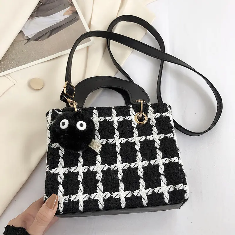 Wool Plaid Shoulder Bag Black 2022 - Image 3