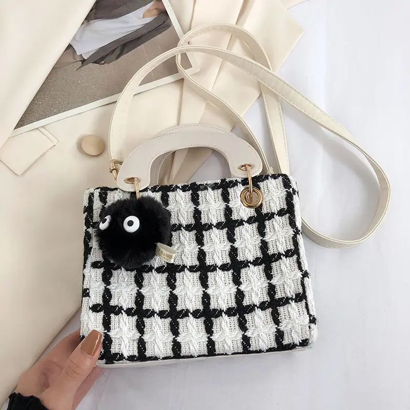 Wool Plaid Shoulder Bag Black 2022 - Image 4