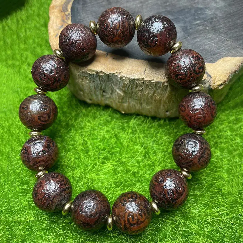 Xizang Old Agate 16mm Round Pattern Red Meat Beads Bracelet - Image 2