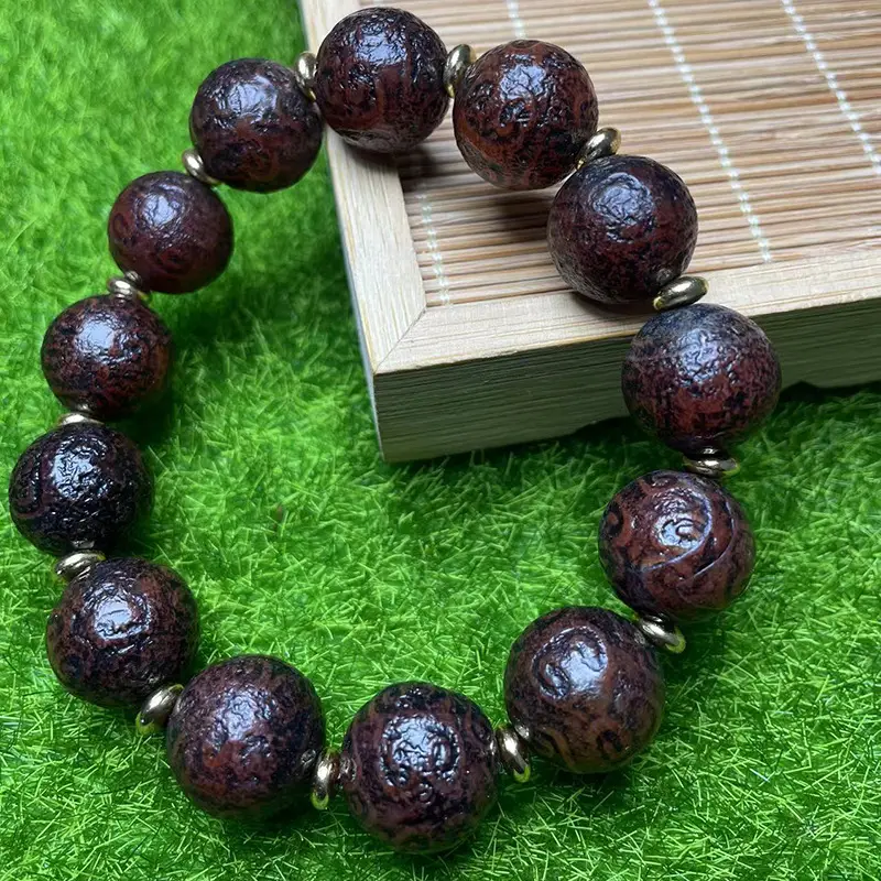 Xizang Old Agate 16mm Round Pattern Red Meat Beads Bracelet - Image 3