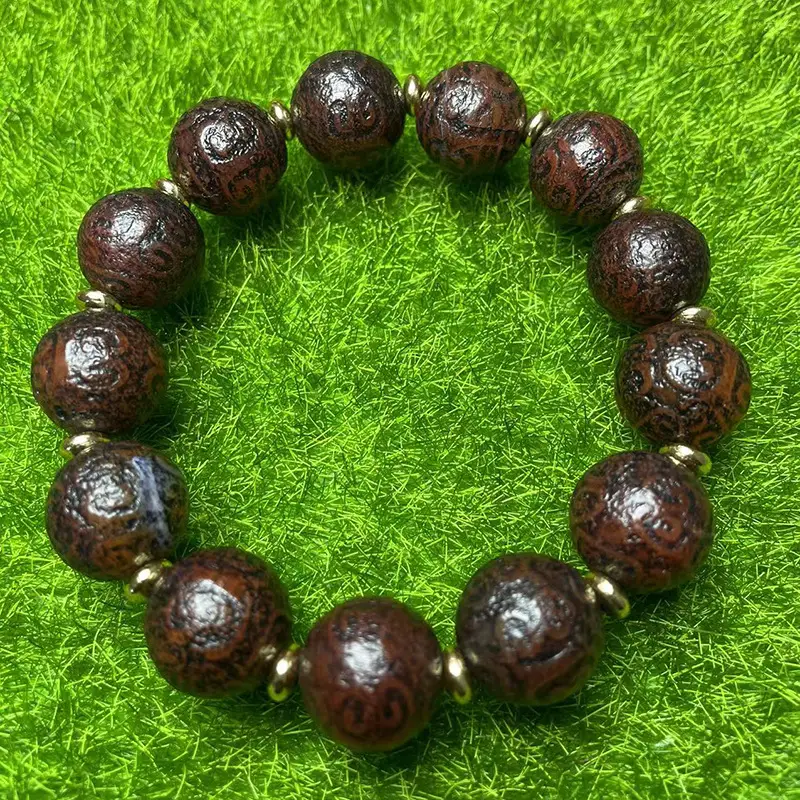 Xizang Old Agate 16mm Round Pattern Red Meat Beads Bracelet - Image 4