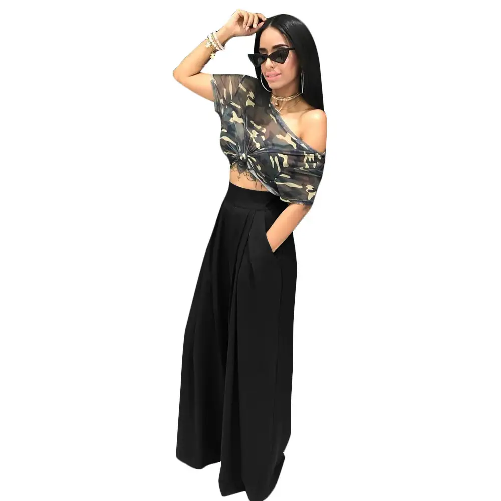 Purple Wide-leg Pants with Off-Shoulder Top for Women - Image 17