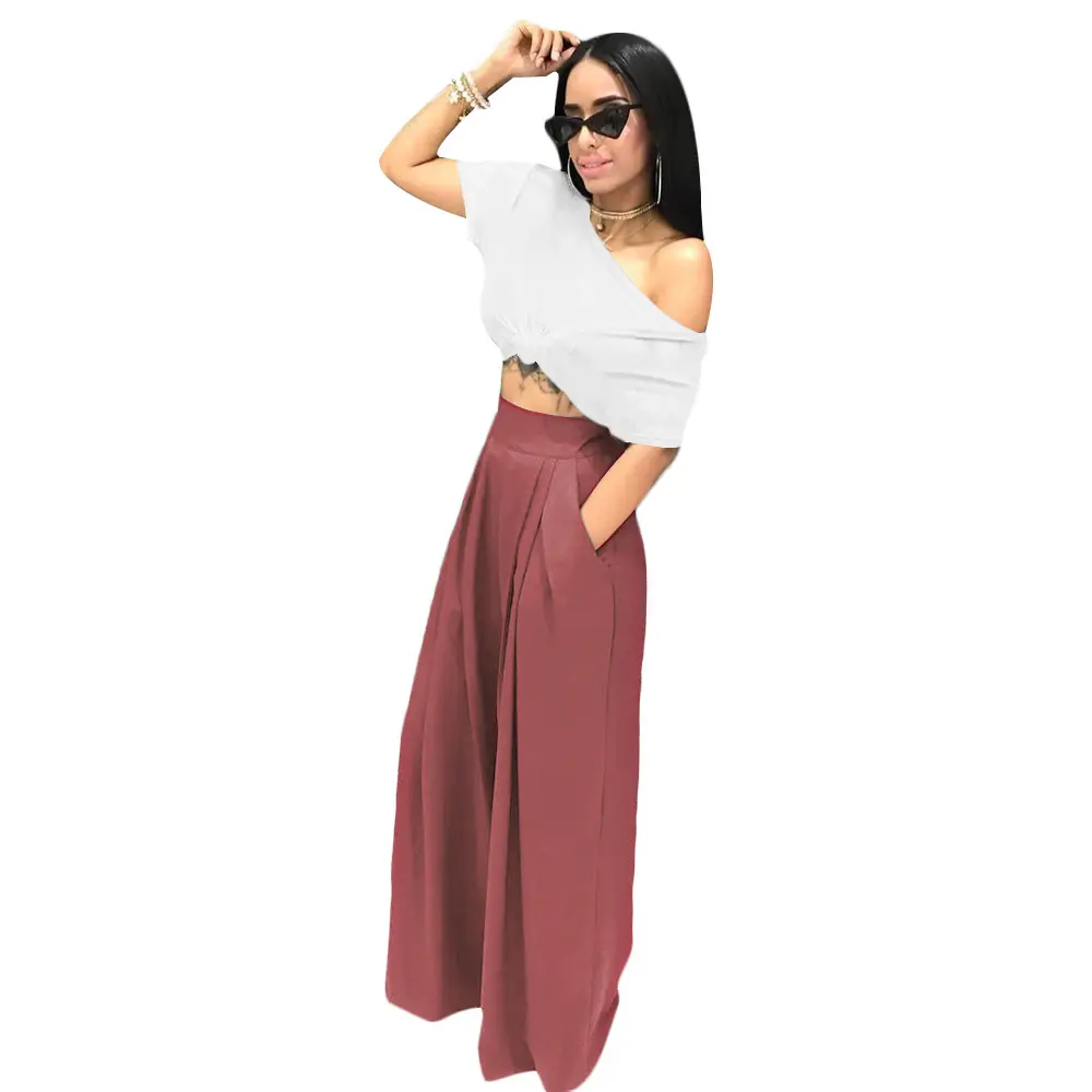 Purple Wide-leg Pants with Off-Shoulder Top for Women - Image 14