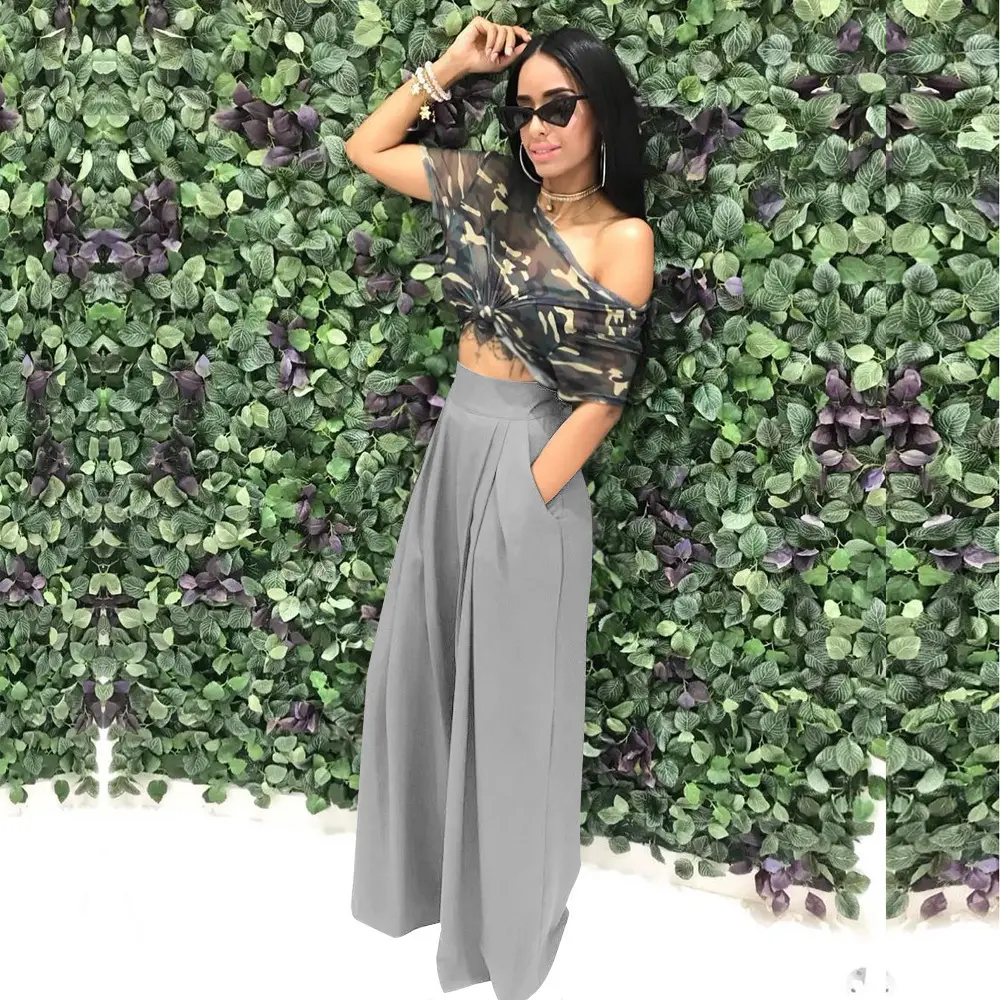 Purple Wide-leg Pants with Off-Shoulder Top for Women - Image 11