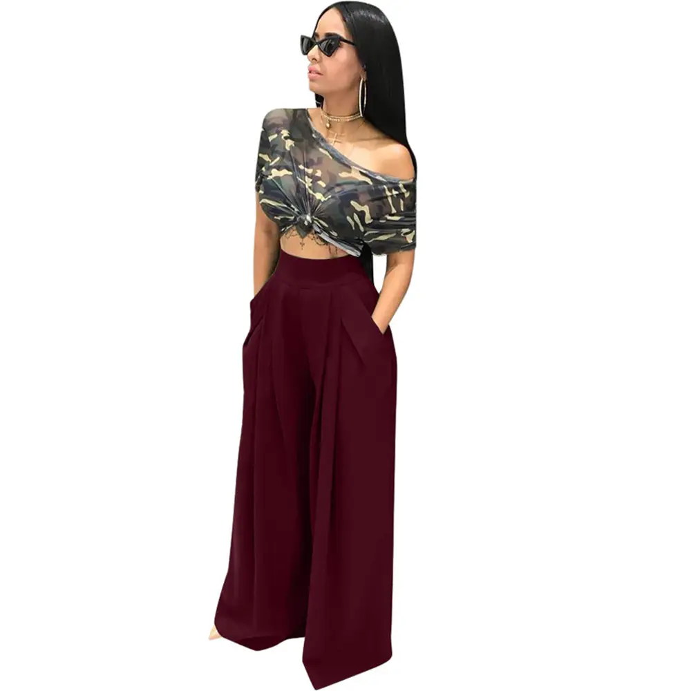 Purple Wide-leg Pants with Off-Shoulder Top for Women - Image 3