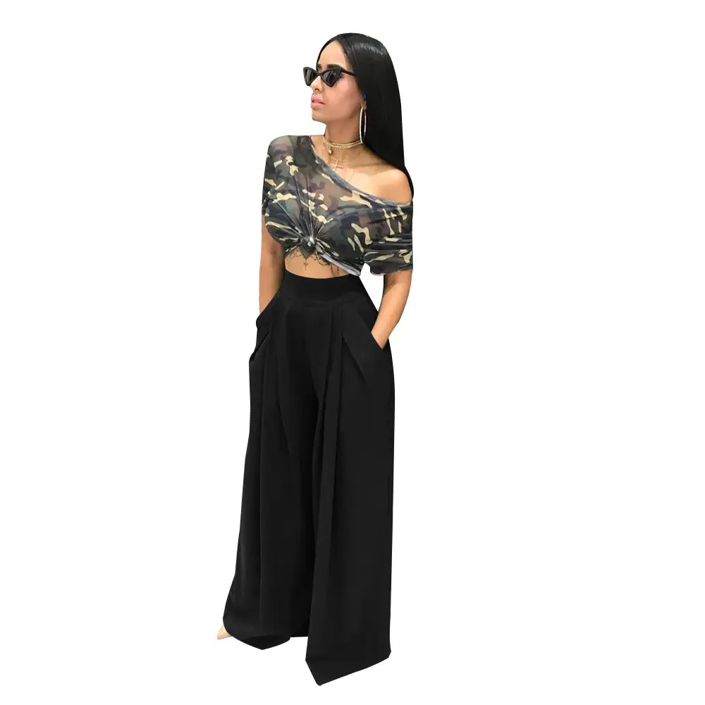 Purple Wide-leg Pants with Off-Shoulder Top for Women - Image 4