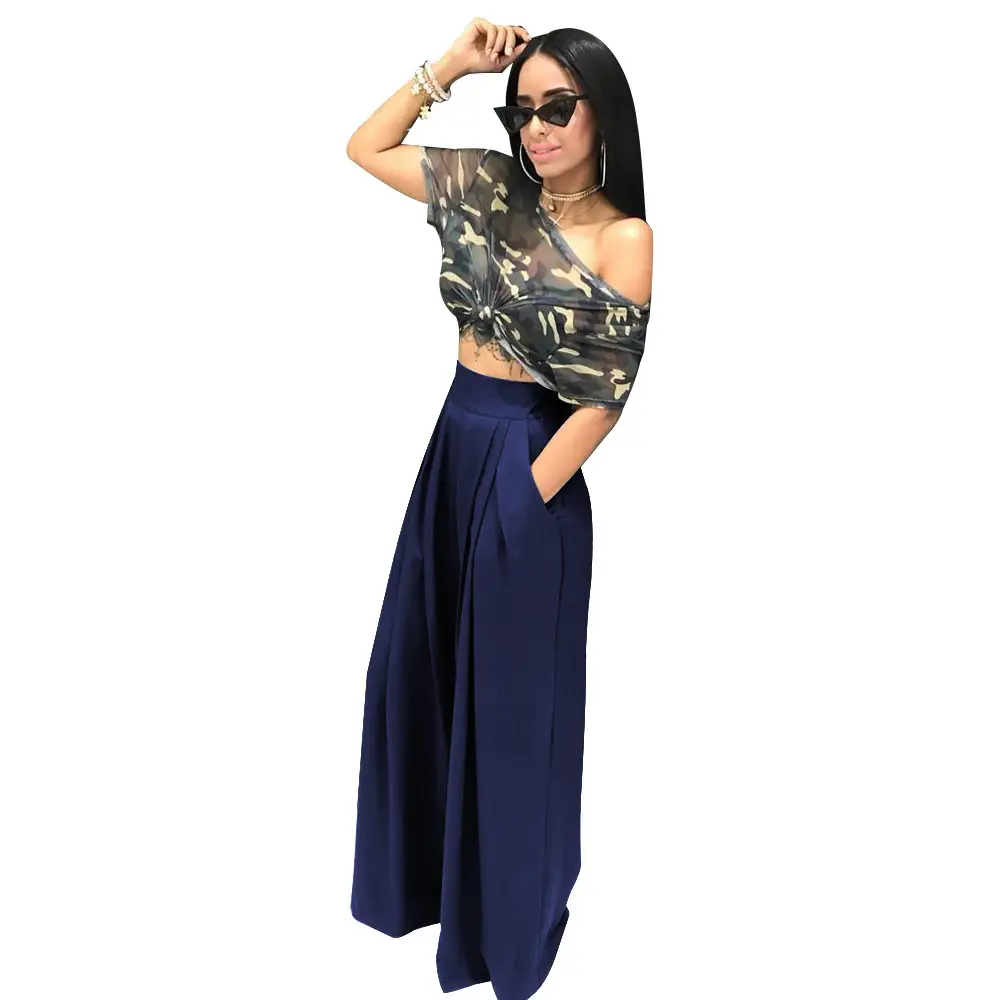 Purple Wide-leg Pants with Off-Shoulder Top for Women - Image 5