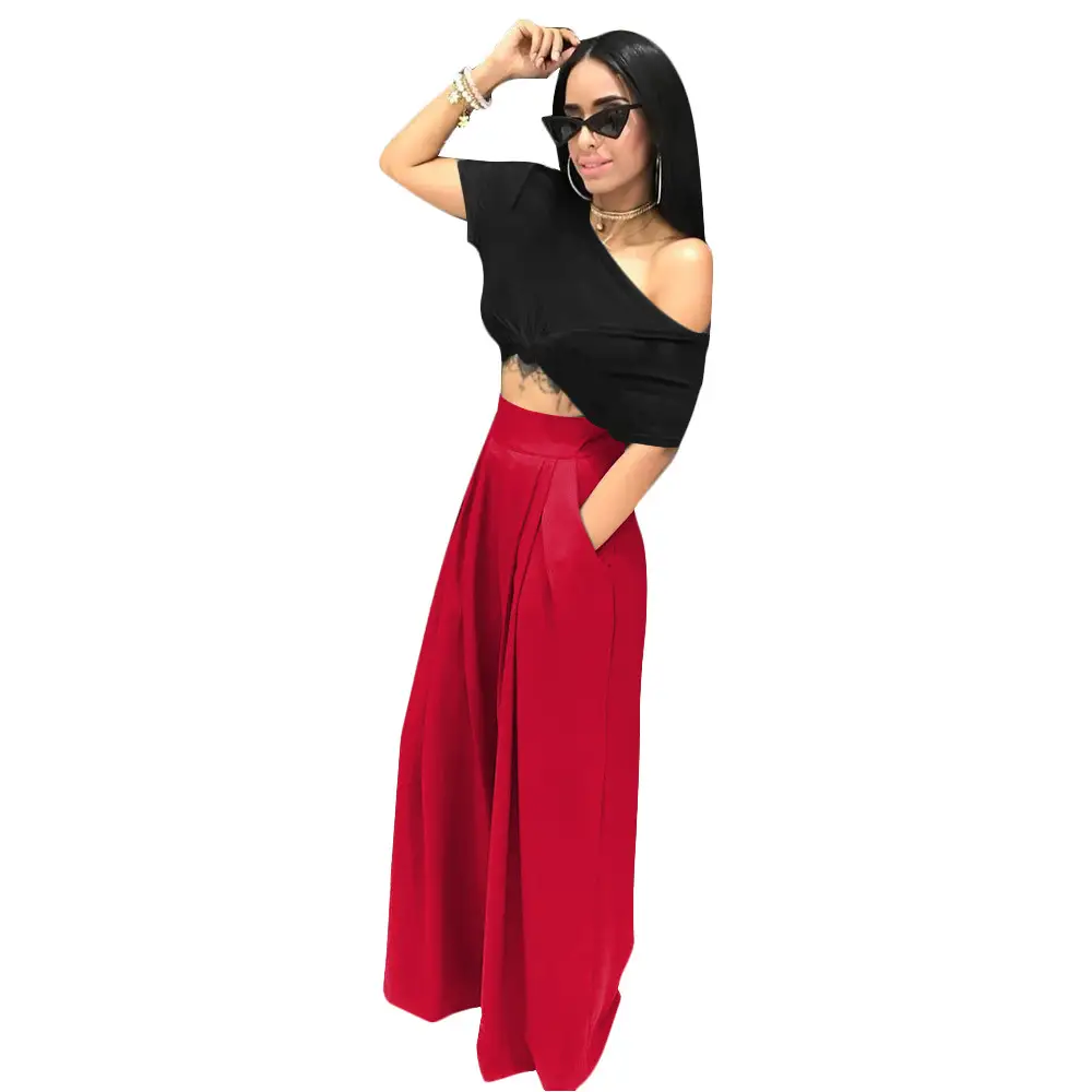 Purple Wide-leg Pants with Off-Shoulder Top for Women - Image 8