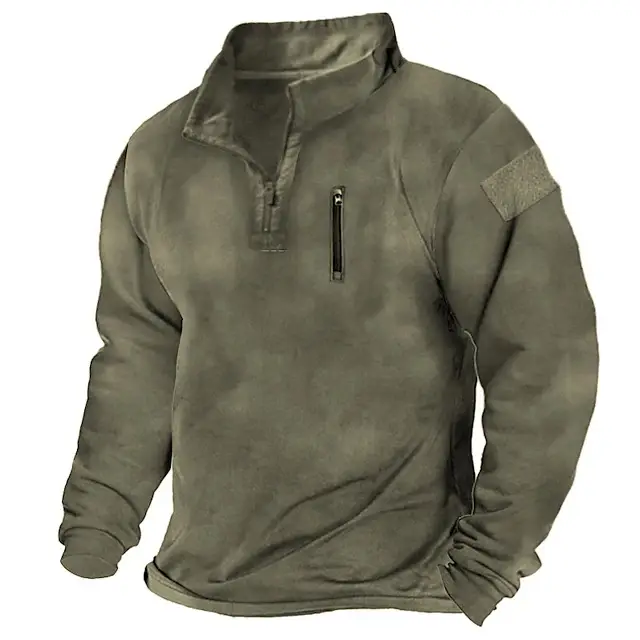 European American Collar Men's Sweater Jacket Solid Olive Green - Image 5