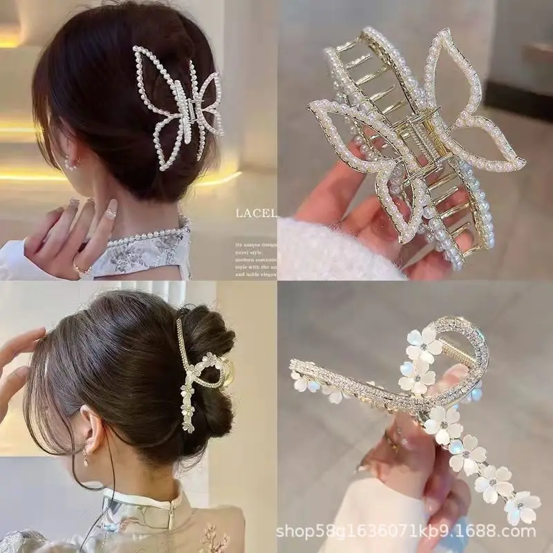 Elegant Shark Clip Hairpin with Pearl Beads - Image 51