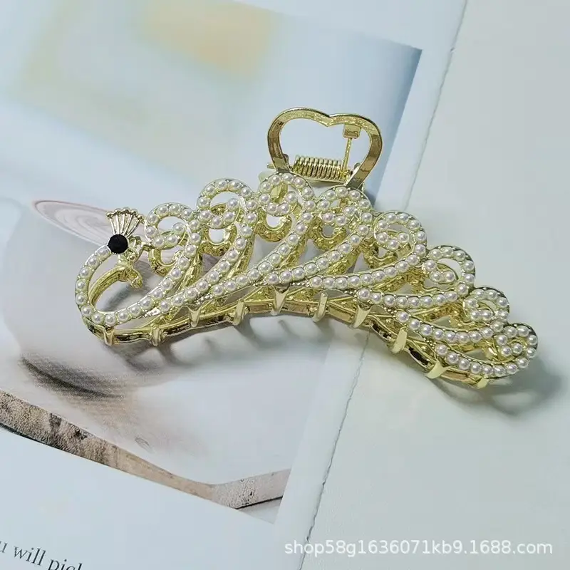 Elegant Shark Clip Hairpin with Pearl Beads - Image 21