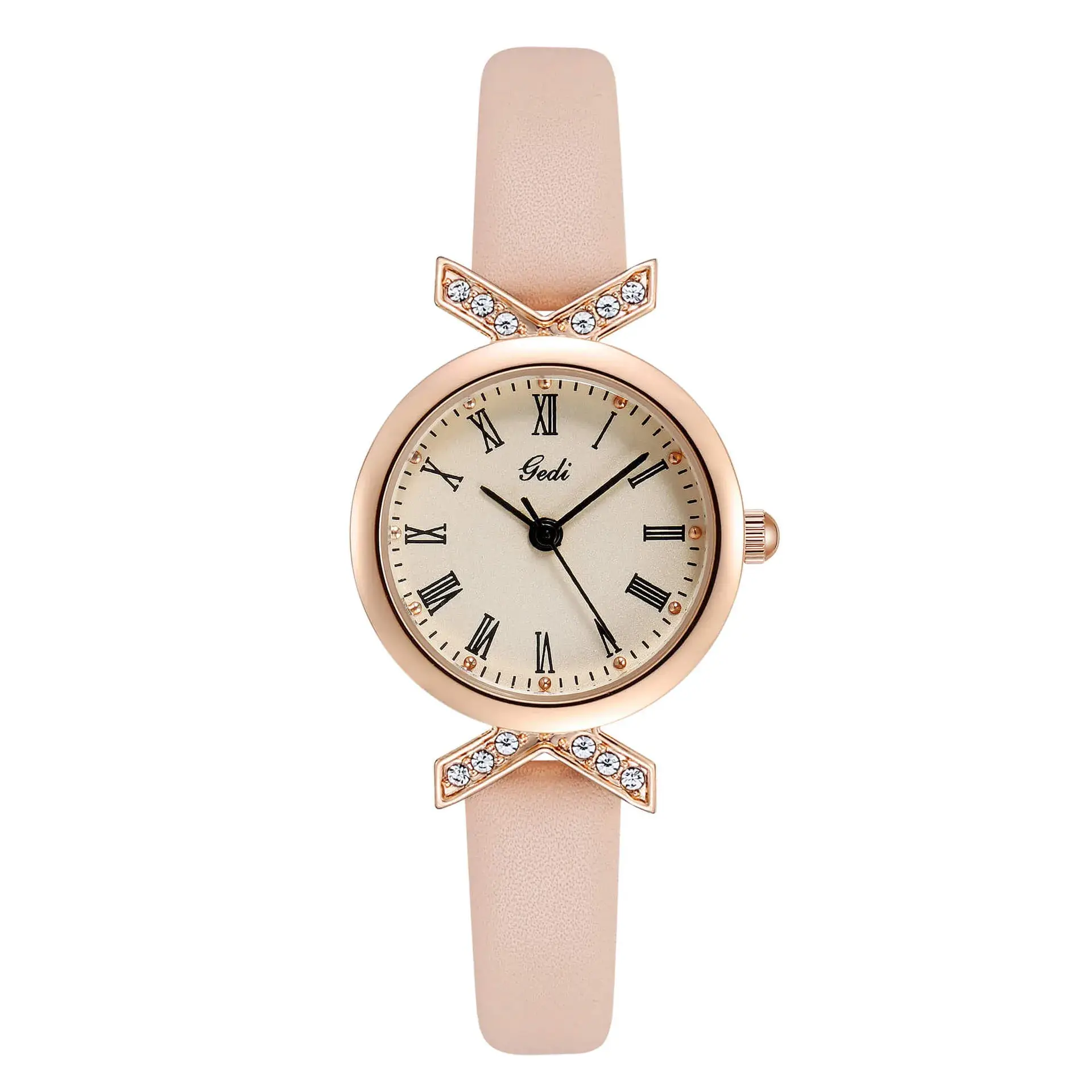 Gold Watch with Diamond Crown & Leather Band - Image 3
