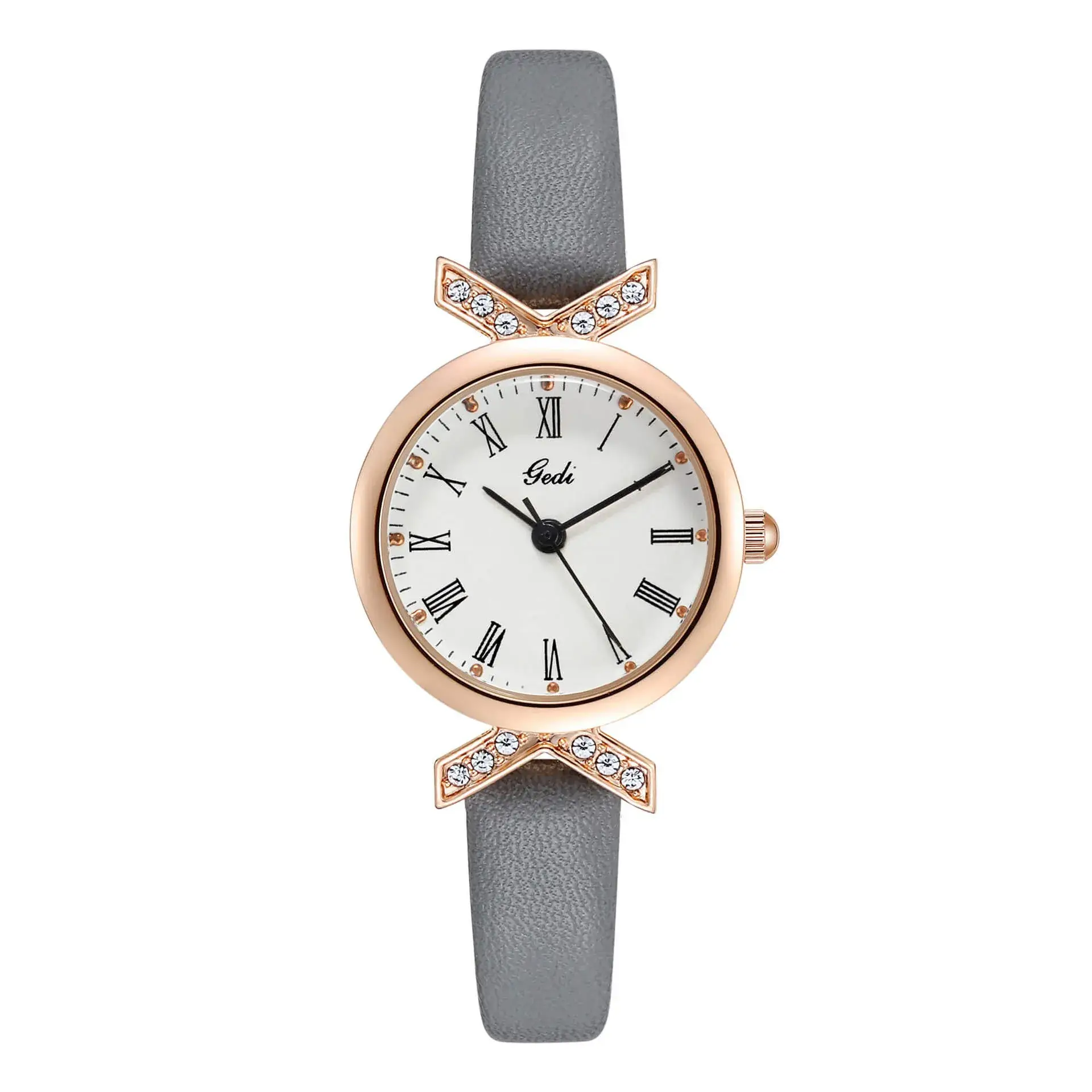 Gold Watch with Diamond Crown & Leather Band - Image 4