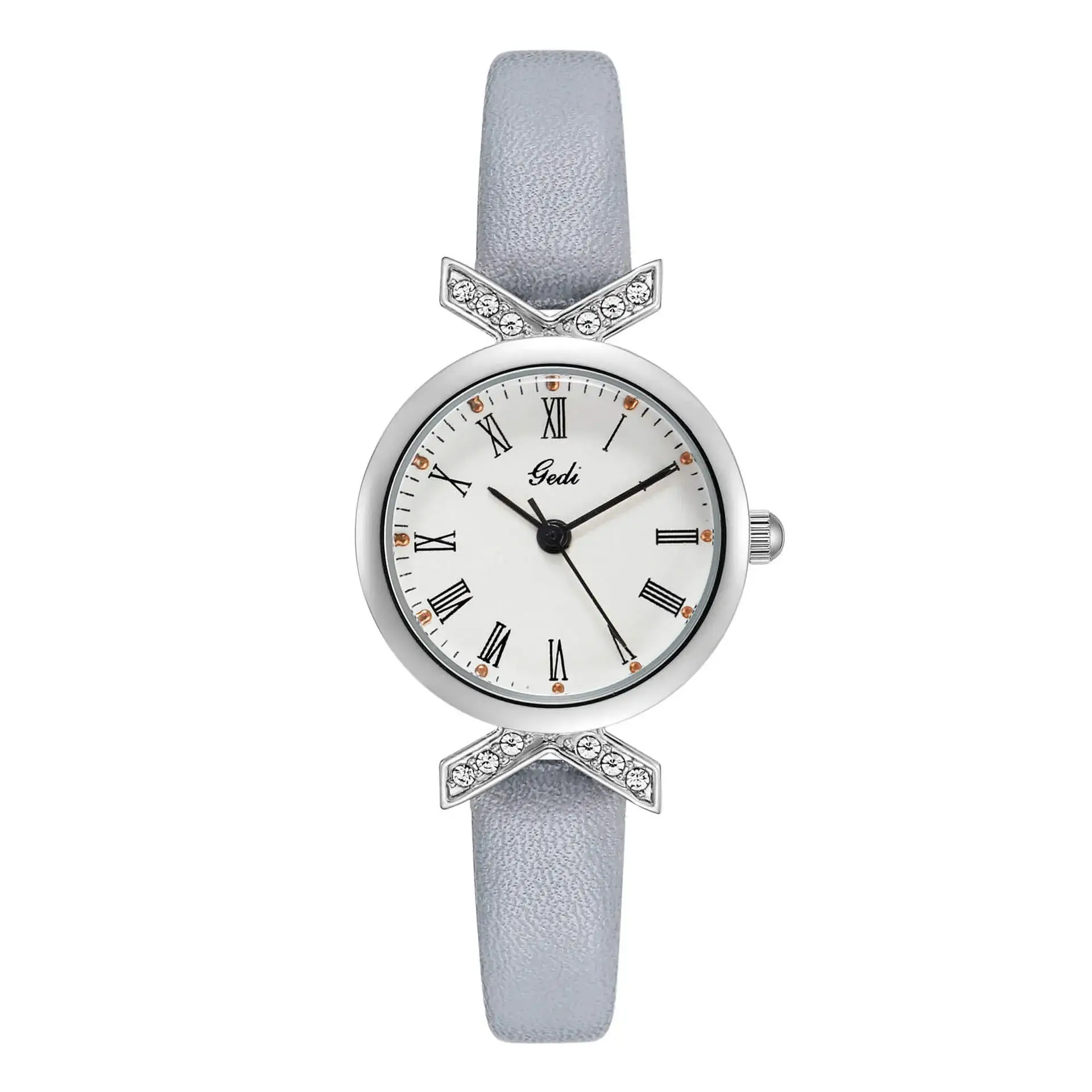 Gold Watch with Diamond Crown & Leather Band - Image 5
