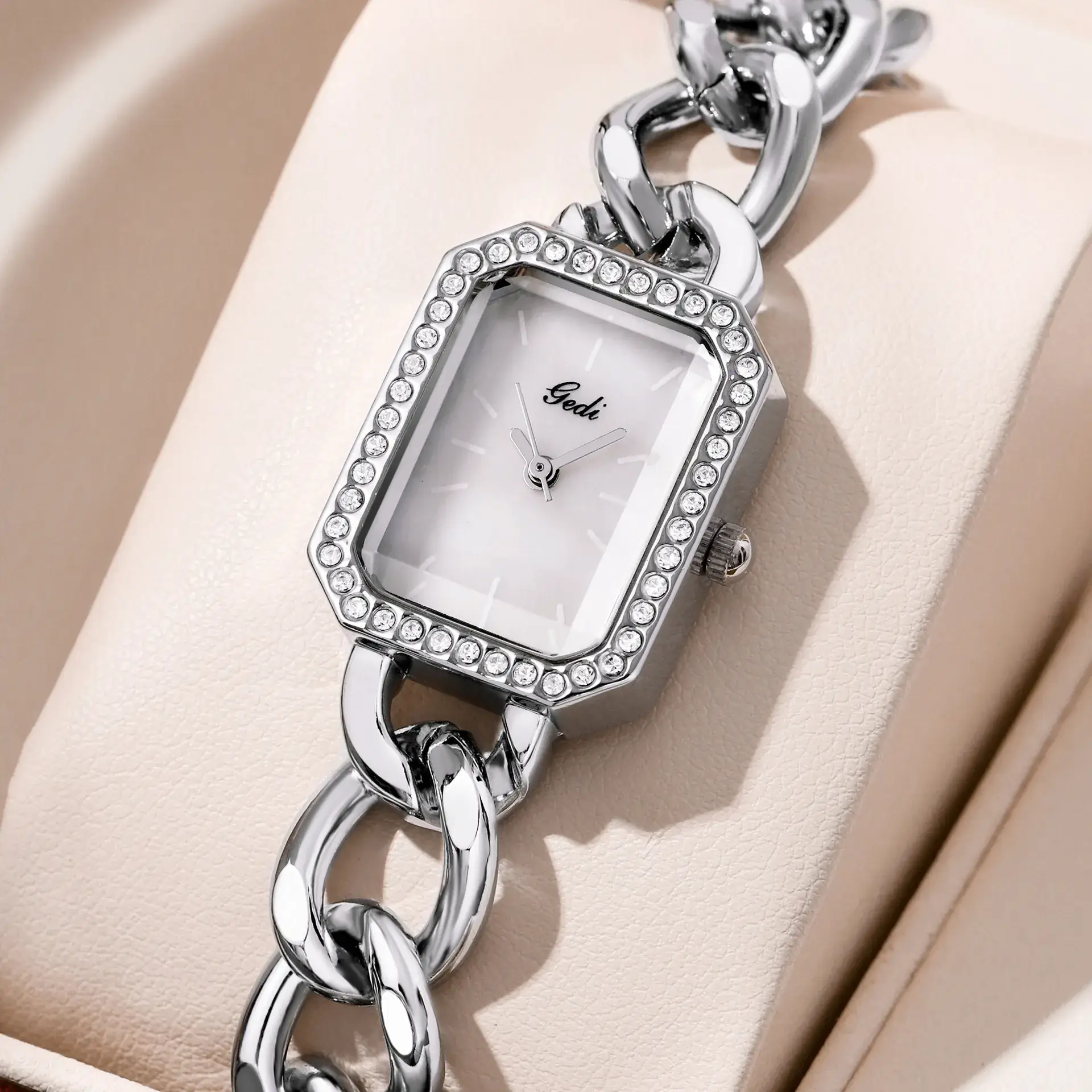 Goldie Light Luxury Women's Square Watch with Diamond Bracelet - Image 3