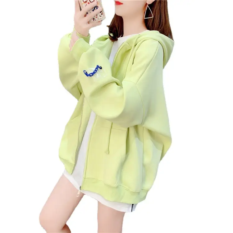 Women's Light Blue Zipper Coat Loose Tide Ins S/S