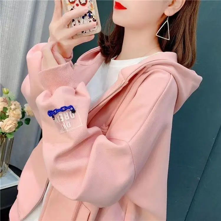 Women's Light Blue Zipper Coat Loose Tide Ins S/S — feature 10