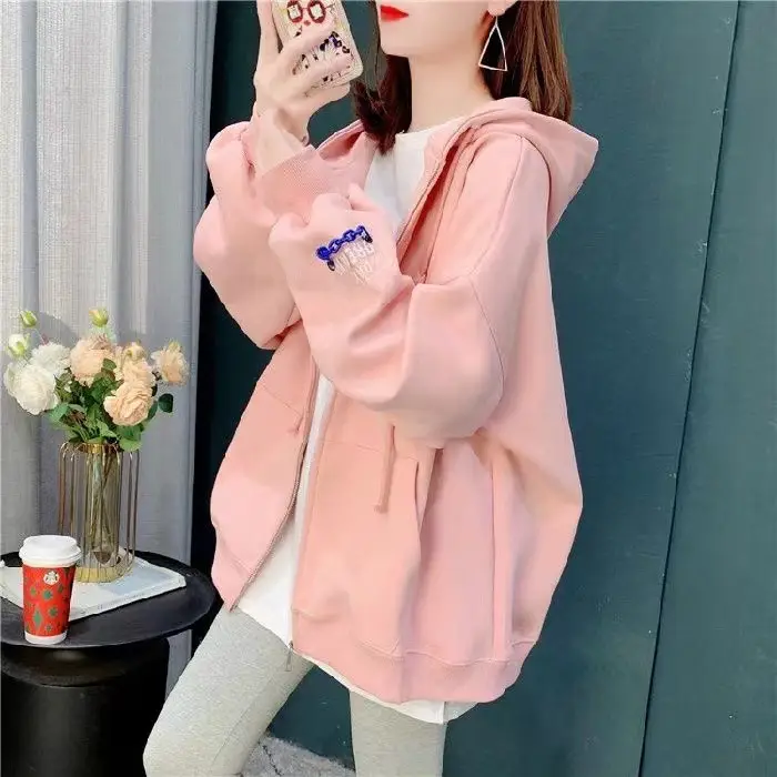 Women's Light Blue Zipper Coat Loose Tide Ins S/S — feature 11