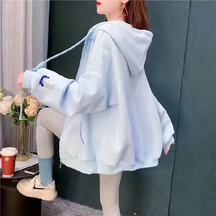 Women's Light Blue Zipper Coat Loose Tide Ins S/S — feature 12
