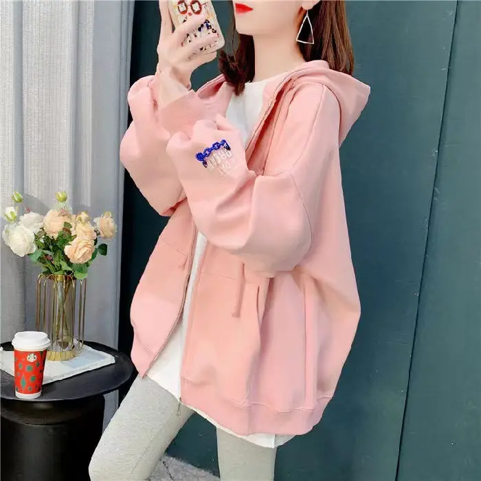 Women's Light Blue Zipper Coat Loose Tide Ins S/S — feature 13