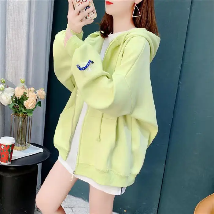 Women's Light Blue Zipper Coat Loose Tide Ins S/S — feature 14