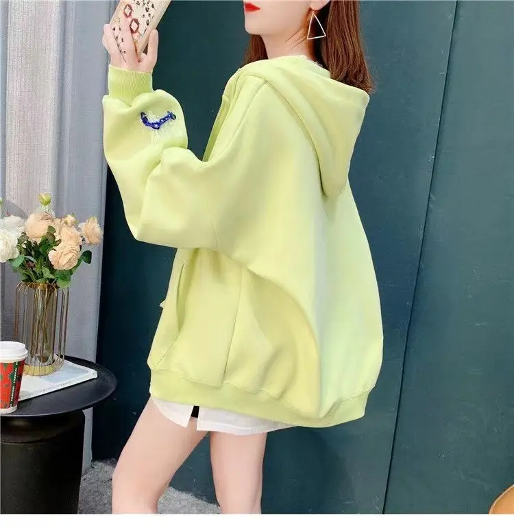 Women's Light Blue Zipper Coat Loose Tide Ins S/S — feature 17