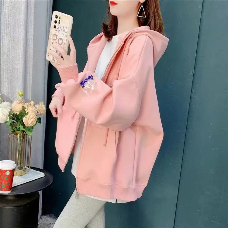 Women's Light Blue Zipper Coat Loose Tide Ins S/S — feature 19