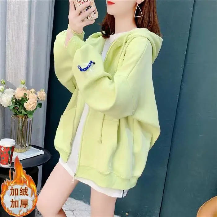Women's Light Blue Zipper Coat Loose Tide Ins S/S — feature 3