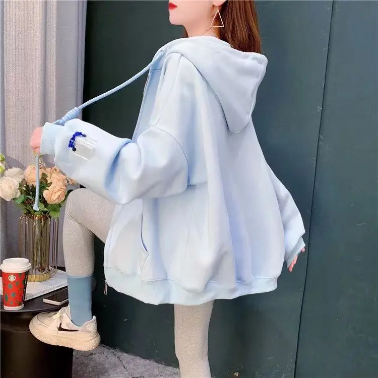 Women's Light Blue Zipper Coat Loose Tide Ins S/S — feature 7