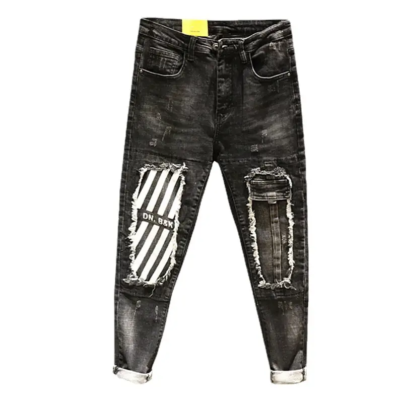 Men Vintage Denim Pants Slim Fit Stretch Ankle - Image 8