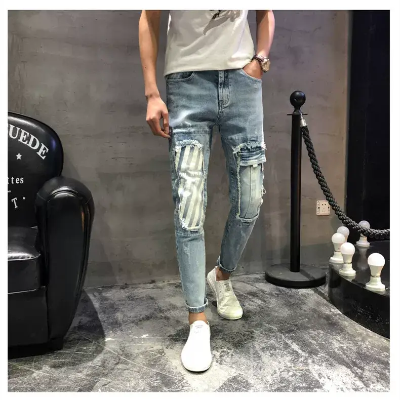 Men Vintage Denim Pants Slim Fit Stretch Ankle — feature 3