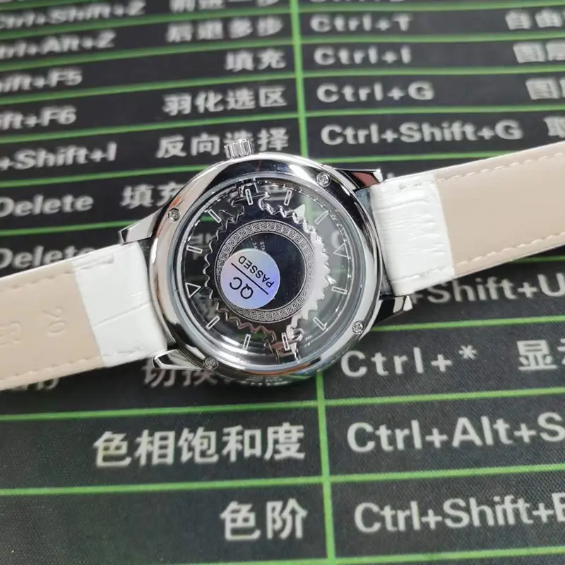 Diamond-Embedded Hollow Starry Watch with White Leather Strap - Image 3