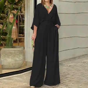 2025 White Wide Leg V Neck Plus Size Jumpsuit — feature 38