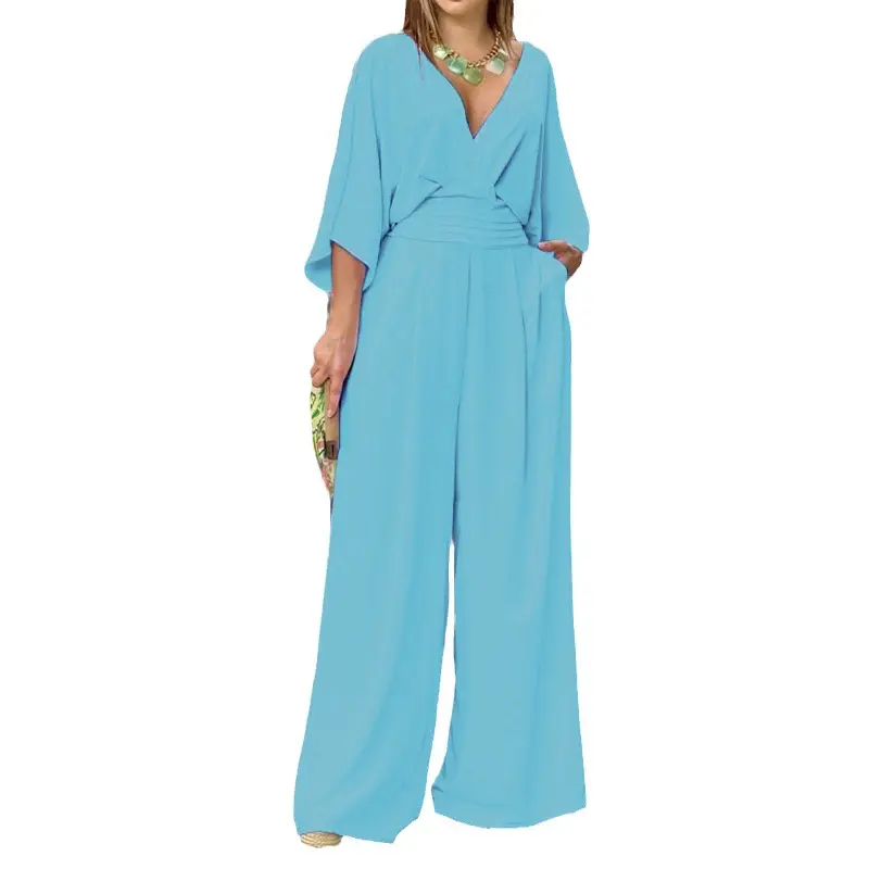 2025 White Wide Leg V Neck Plus Size Jumpsuit - Image 8