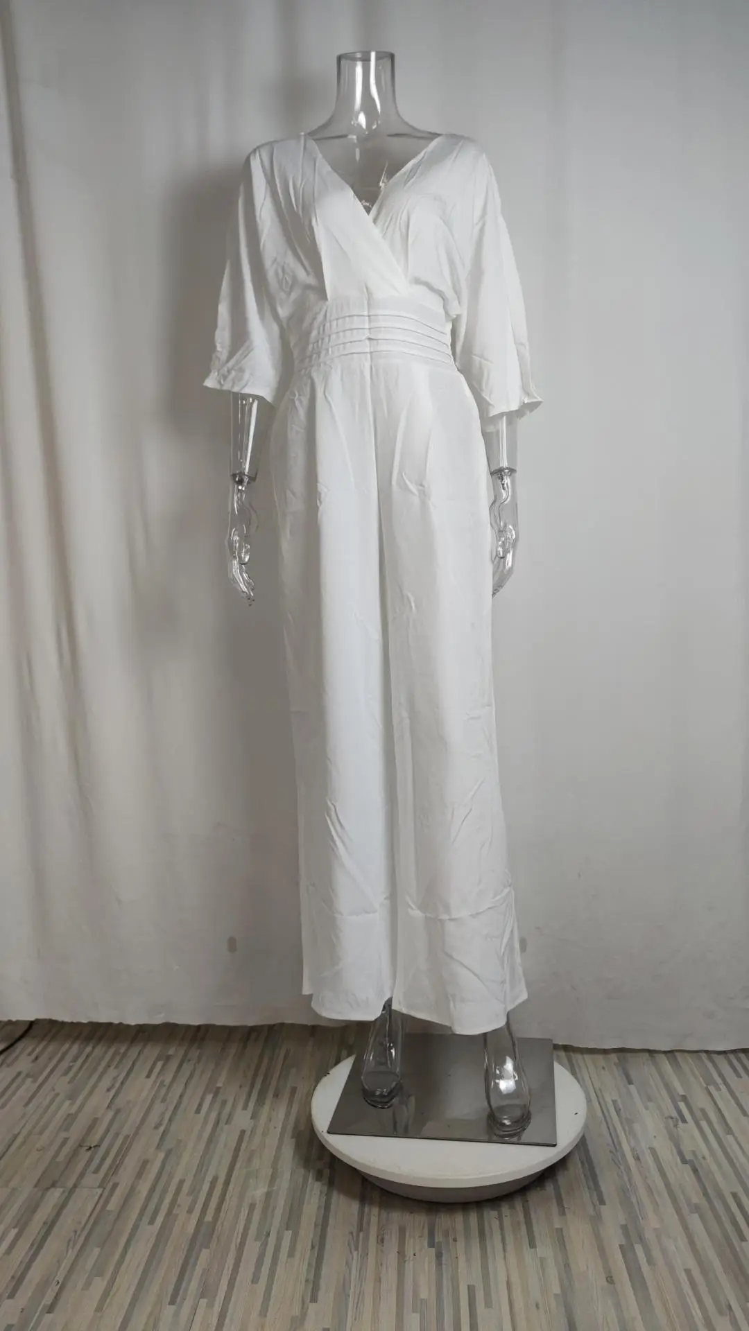 2025 White Wide Leg V Neck Plus Size Jumpsuit — feature 41