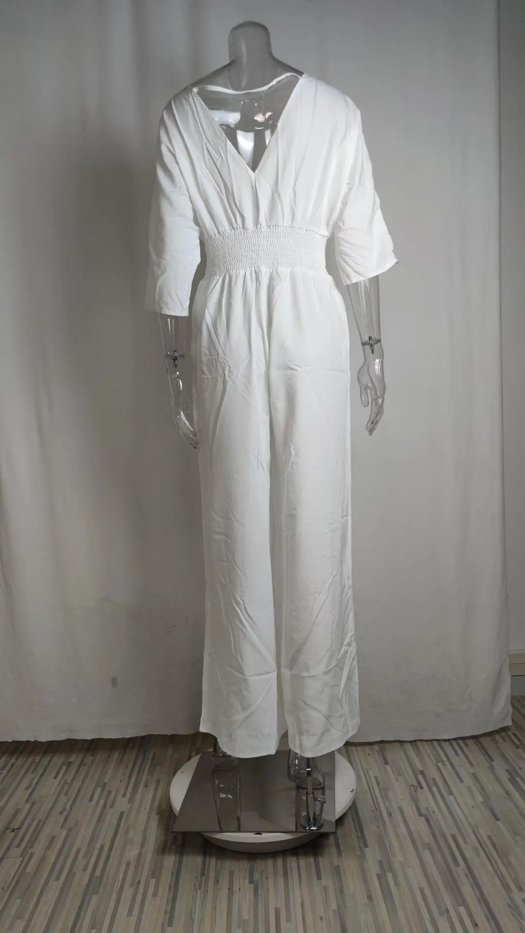 2025 White Wide Leg V Neck Plus Size Jumpsuit — feature 43