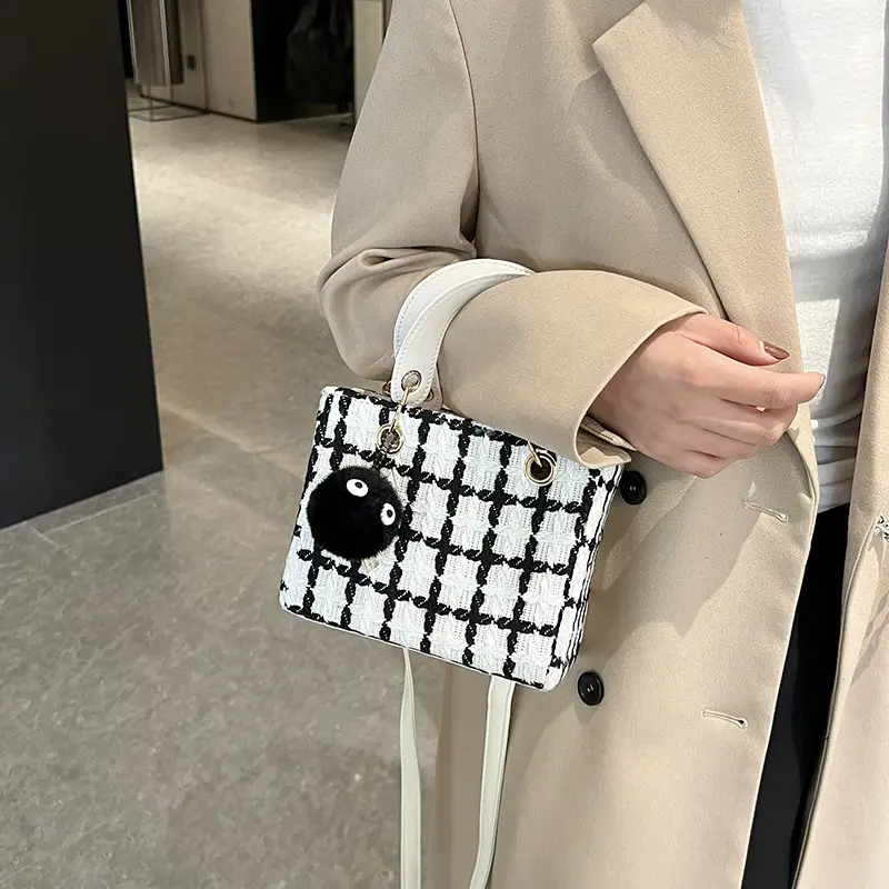 2025 Korean Fashion Retro Crossbody Bag Plaid Black White - Image 5