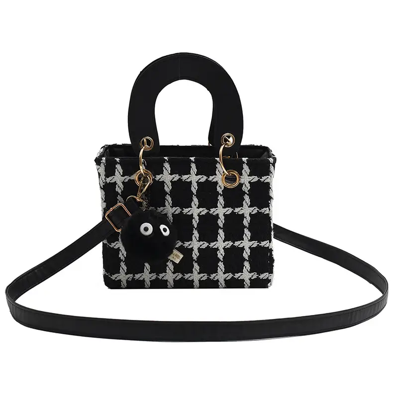 2025 Korean Fashion Retro Crossbody Bag Plaid Black White - Image 7
