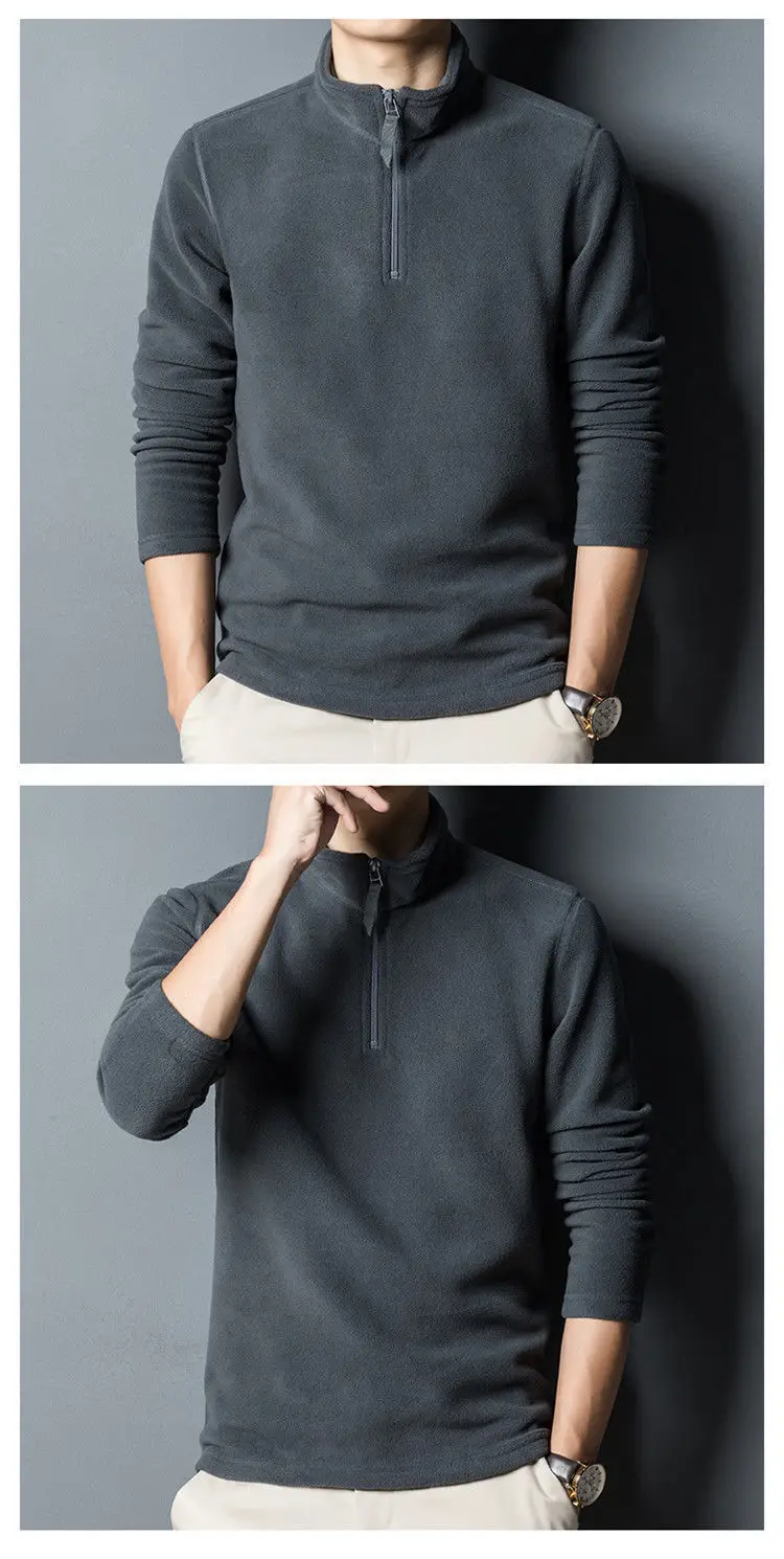 Men's Black Velvet Semi-High Collar Sweater — feature 36
