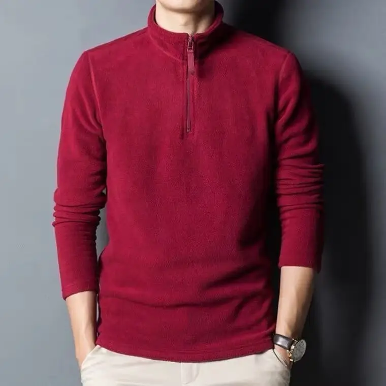 Men's Black Velvet Semi-High Collar Sweater