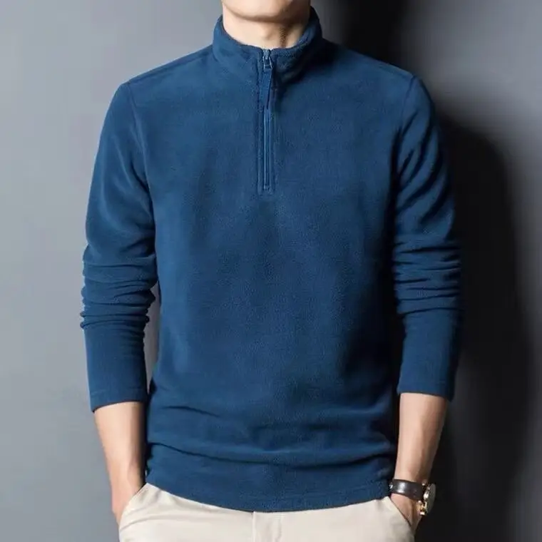 Men's Black Velvet Semi-High Collar Sweater