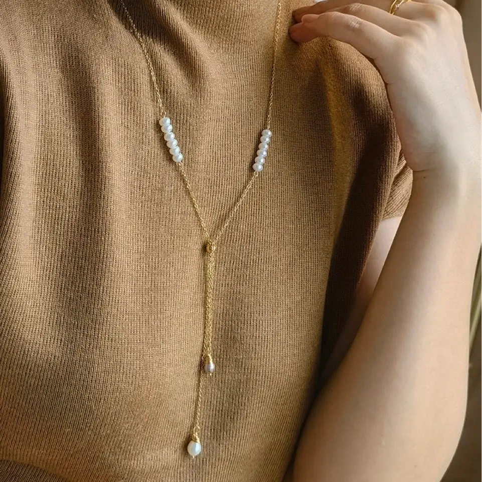 Natural Freshwater Pearl Necklace Women's Pull-out Design - Image 2