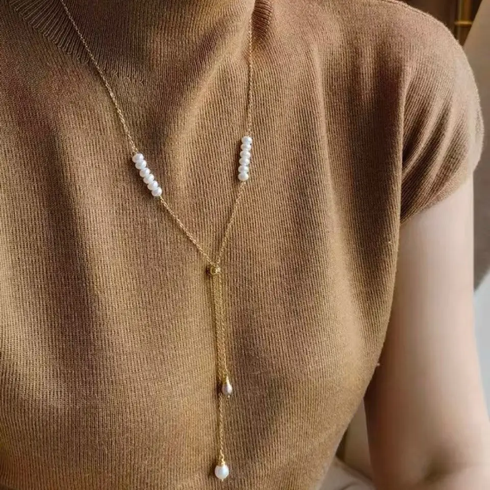 Natural Freshwater Pearl Necklace Women's Pull-out Design - Image 4