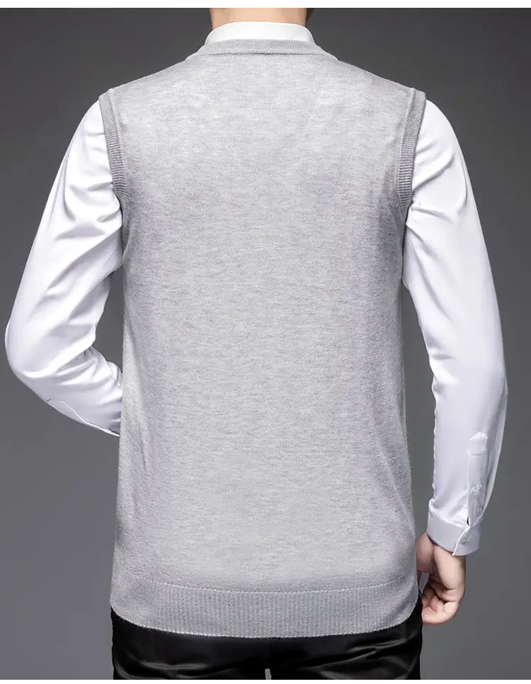 Men's Black V-Neck Knitted Sleeveless Vest — feature 10