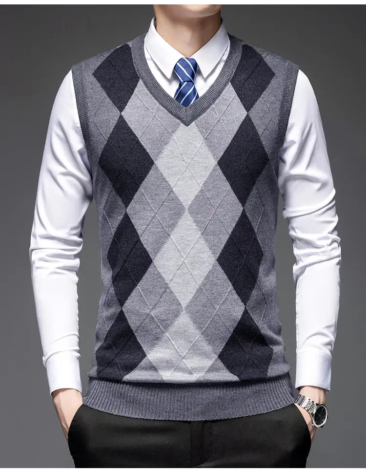 Men's Black V-Neck Knitted Sleeveless Vest — feature 11