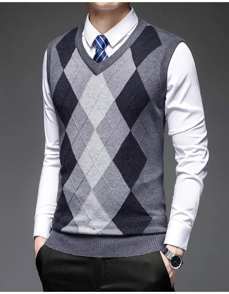 Men's Black V-Neck Knitted Sleeveless Vest — feature 12