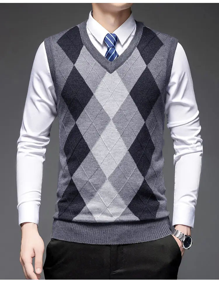 Men's Black V-Neck Knitted Sleeveless Vest — feature 13