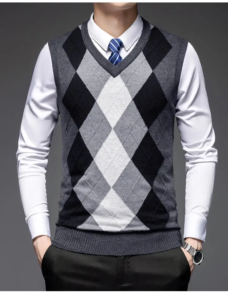 Men's Black V-Neck Knitted Sleeveless Vest — feature 14